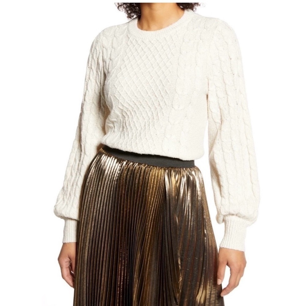 Halogen X Atlantic Pacific Chunky Cream and Gold Knit Sweater